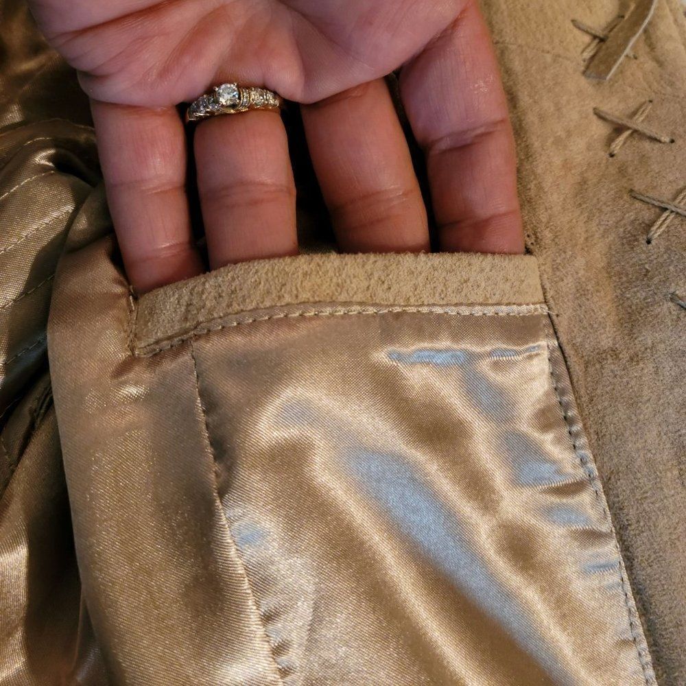 Vtg 80's Pamela McCoy Native American‎ Fringed Leather Shacket Jacket Tan Sz L - Picture 13 of 15